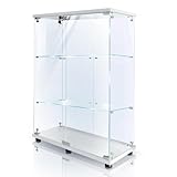 生活グッズラボ ガラスケース 3段両扉タイプ(鍵付き) 幅80.7×奥行き36.5×高さ125.7cm コレクションケース フィギュア 棚 ショーケース キャビネット 大型（ホワイト）
