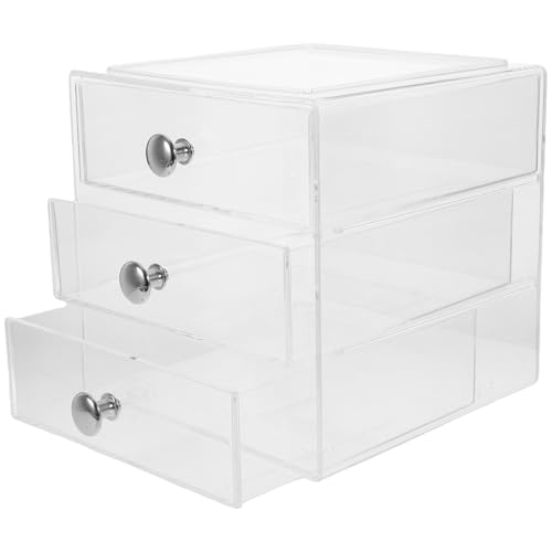 DECOMELODY 透明可堆積三層引き出し式収納ボックス 多機能デスクオーガナイザー 化粧品や小物整理用 耐久性製 卓上収納ケース