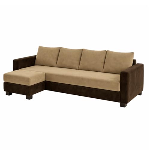 Image of SOCOZI Braven 5 Seater L Shape Sofa Set with Movable Ottoman | Flexible Layout | Soft Velvet Suede Fabric | Modern Design | Plush Comfort Cushions for Living Room (Camel Brown-Dark Brown)