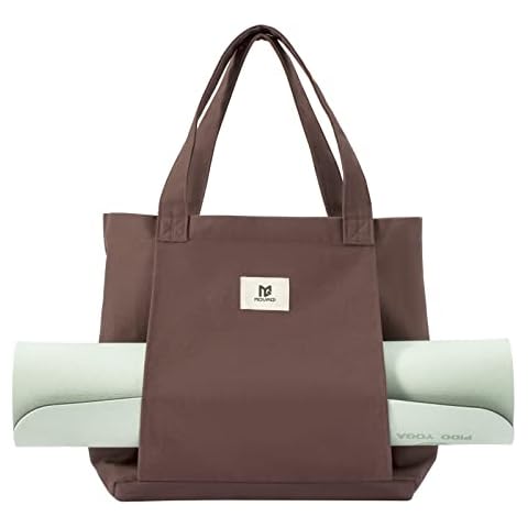 Moyaqi Cavans Tote Bag with Yoga Mat Carrier Pocket Carryall Shoulder Bag for Office, Workout, Pilates, Travel, Beach and Gym Brown Cover