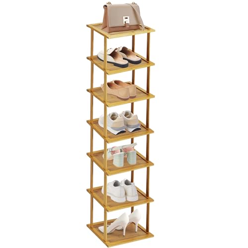 Étagère à chaussures verticale en bambou à 7 niveaux pour placard, couloir, entrée, chambre à coucher