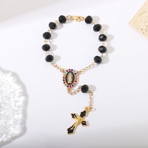 Image of Car Rosary for Rearview Mirror,Rosary for Car Mirror Hanging,Catholic Religious Gifts for Women Men,Auto Rearview Catholic Rosary Hanging Pendant with Virgin Mary Charm,interior Cars Accessories (Bla)