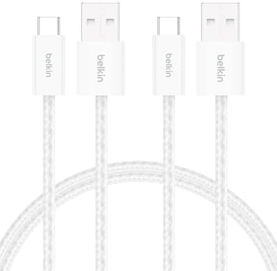 Belkin 2er-Pack geflochtenes USB-A auf USB-C Ladekabel, 1,5 m, 15W, biegsames, flexibles Schnellladekabel, USB-C kabel für iPhone 17 und 16, Galaxy S25, Pixel 10, iPad Pro usw. – W