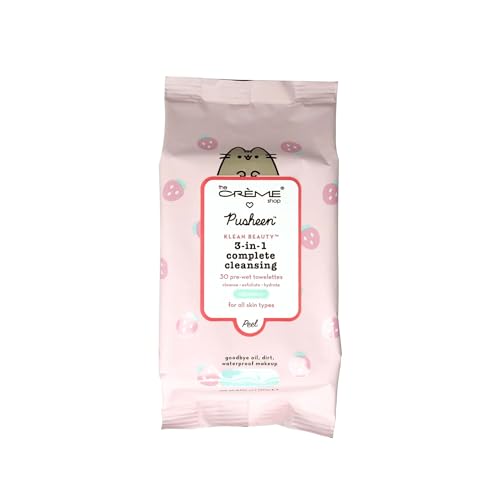 TCS X Pusheen - Klean Beauty 3-In-1 Complete Cleansing Towelettes, Face Cleansing Wipes, Makeup Remover Wipes, Vitamin C (2pc)