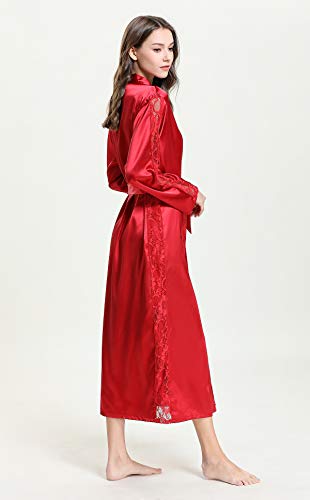 Women's Satin Chemise Nightgowns Spaghetti Strap Silk Slip Dress Spaghetti Strap Nightgown And Long Robe Set Sleeveless V Neck Nightgown Lingerie Red #TOP1