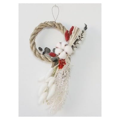 (お正月飾り)コットンフラワーとしめ縄飾りがおしゃれなモダンカラーのアレンジメント