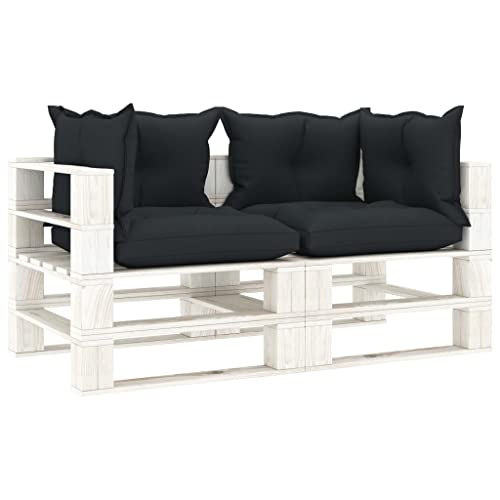 CKioict Sofá de jardín Conjunto de Muebles Salón de jardín Sofá de palets 2 plazas de jardín Madera con Cojines antracitaAdecuado para Balcón Terraza Salón