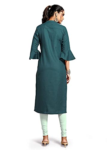 Image of Shiv Textiles Women's Cotton Regular Fit Fashion Kurti (Nikall Dark Green L)