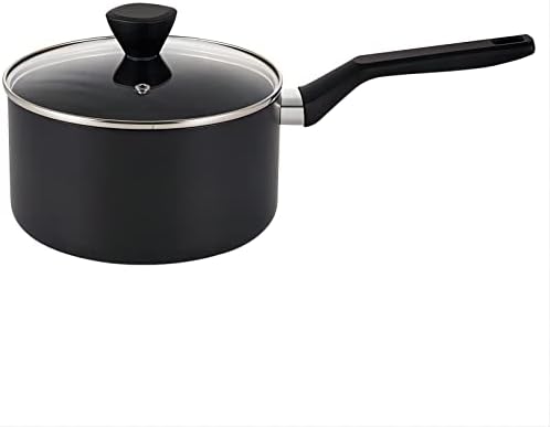 QStar 3.5qt Nonstick Hard-Anodized Aluminum Saucepan in Black with Lid and Cool Touch Handles (3.5qt saucepan)