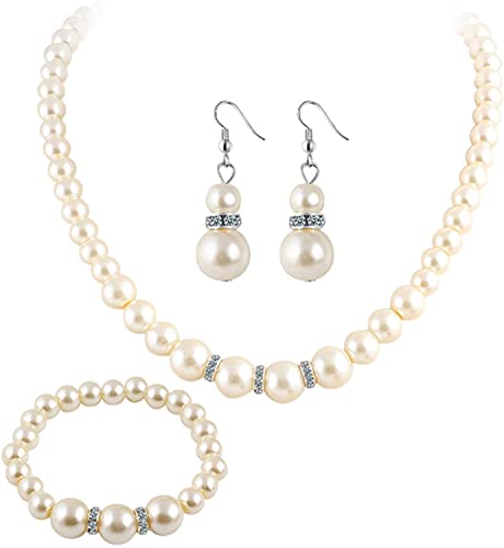 Collar de perlas Pulsera Pendientes Conjunto de joyas Regalo de aniversario de boda para mujeres