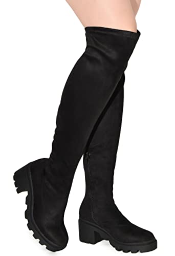 Wild Diva Vivica-10 Women Round Toe Low Heel Knee High Boots Chunky Platform Heel Classics Zipper Bootes3