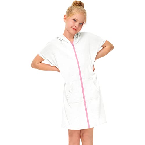 Girls Swim Terry Cloth Cover Ups Kids Swimsuit Coverup Cute Toddler Zip-Up Beach Bathing Suit Wraps with Pockets