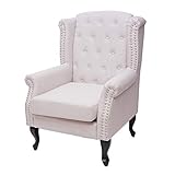 Mendler Sessel Chesterfield, Relaxsessel Clubsessel Ohrensessel, wasserabweisend Stoff/Textil - Creme-beige ohne Ottomane