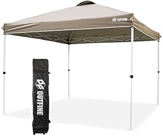 OUTFINE Pop-up Canopy 10x10 Patio Tent Instant Gazebo Canopy with Wheeled Bag,Canopy Sandbags x4,Tent Stakesx8 (Khaki, 10*10FT)