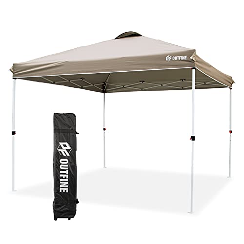 OUTFINE Pop-up Canopy 10x10 Patio Tent Instant Gazebo Canopy with Wheeled Bag,Canopy Sandbags x4,Tent Stakesx8 (Khaki, 1010FT)