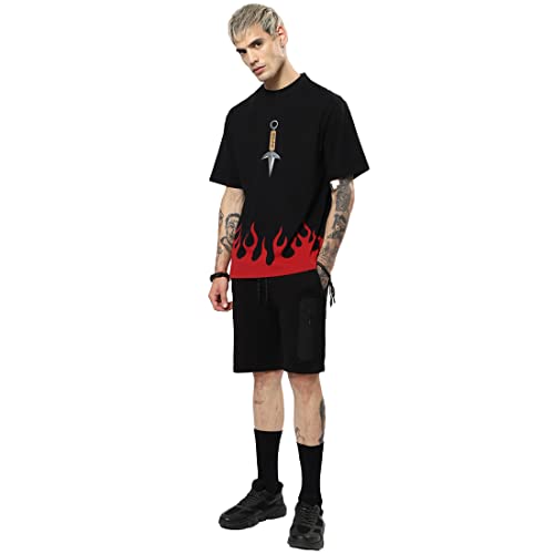 Image of Bewakoof Men's Graphic Printed 100% Cotton T-Shirt - Oversized Fit, Round Neck, Half Sleeves