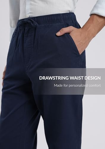 Image of FYLTR Men's Cotton Linen Summer Pants with Elasticated Drawstring Waistband | 4 Pocket Styling | Relaxed Fit | Comfortable Pants for Men