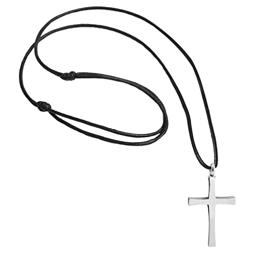 555Jewelry Stainless Steel Cross Necklace for Men - Cross Pendant with 18 Inch Adjustable Black Rope Cord - Mens Cross Necklaces