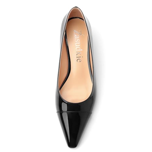 Womens Pumps, Low Kitten Heel Pumps Slip-on Pointed Toe Dress Shoes Office Party Wedding Patent 1.4 Inch3