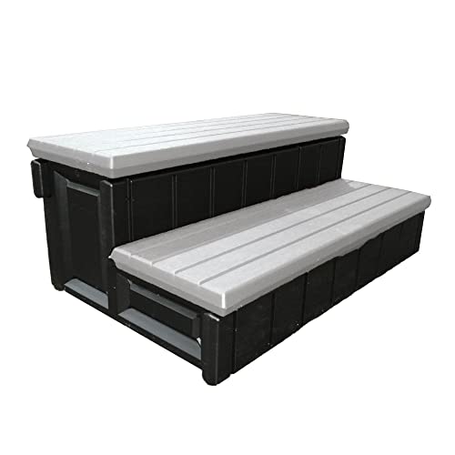 LifeSmart Spas Bermuda Rock Solid Simplicity 4-Person Spa with Thermal Locking Cover, Sand & 2-Step Entry and Exit Stairs, Grey/Black - Thumbnail 3