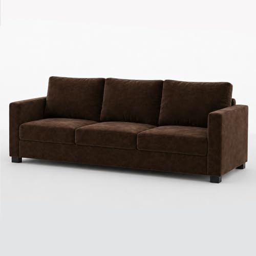 Image of FURNY Haster 3 Seater + 2 Seater Fabric Sofa Set with 1 Ottoman (Dark Brown) with Velvet Finish | Durable Comfort | Ideal for Living Room