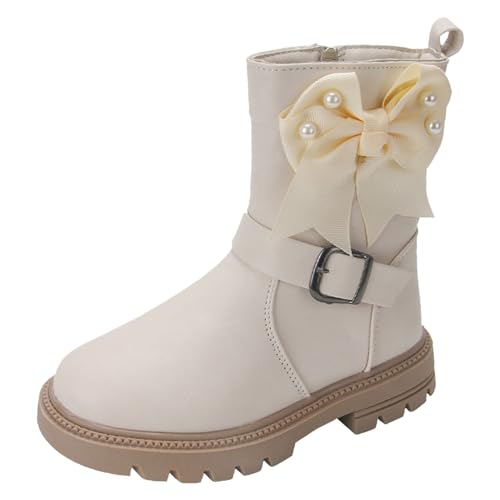 IWIHMIV Little Girls Riding Boots Girls Bow Leather Boots Winter-Warm Ankle Bootie Winter Shoes for Kids Girls