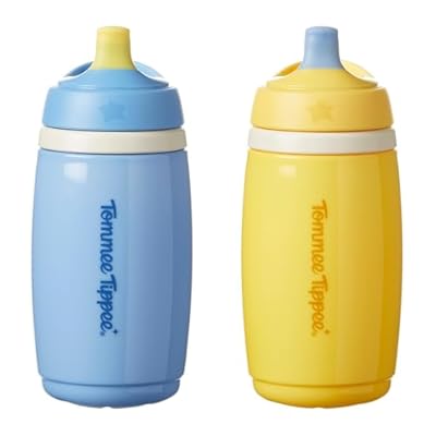 Tommee Tippee Vaso Isotérmico con Boquilla  266ml  Botella de Agua Antigoteo para Niños a Partir de 12 Meses  con Aislamiento para Mantener la Bebida Fría  Azul y Amarillo  Pack de 2
