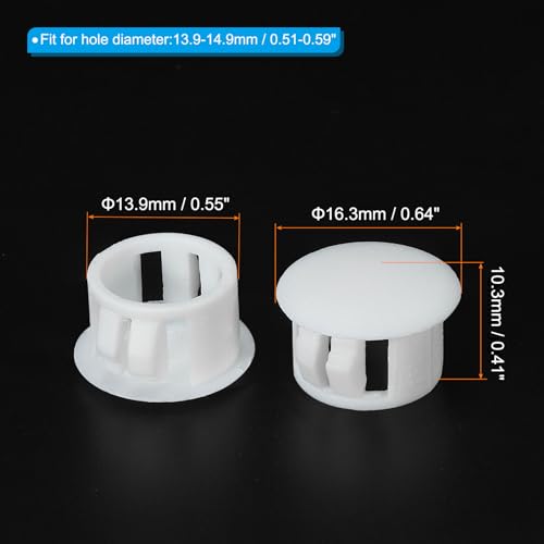Image of PATIKIL 14mm (9 /16 inch) Plastic Hole Plugs, 60Pcs Flush Type Round Hole Plugs Cover Snap in Locking Hole Tube for Table Kitchen Cabinet Furniture, White