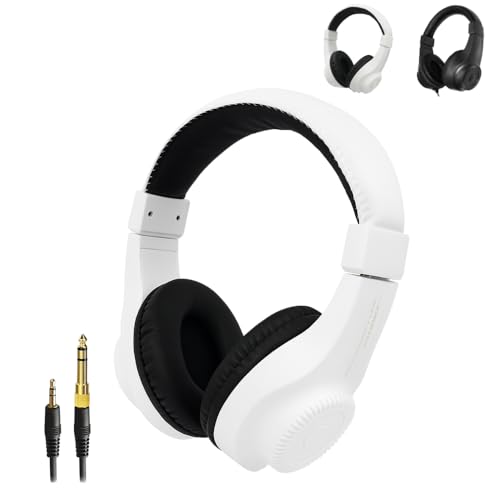 【Amabile公式】 アマービレ 電子楽器専用 ヘッドホン BH181 BK/WH ブラック/ホワイト 標準プラグ 6.3mm対応 ミニプラグ 3.5ｍｍ対応 軽量 密閉型 音量調整 楽器練習 子ども 初心者に最適 (標準プラグ 6.3mm対応, ホワイト WH)