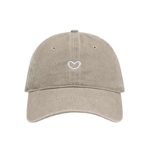 pxjsdwe Cap Damen, Baseball Cap Damen mit Herzförmiges Stickmuster Baumwolle Mütze Verstellbarem Kappe Sommer Outdoor Sports Sonnenschutz Basecap Sonnenhut Khaki