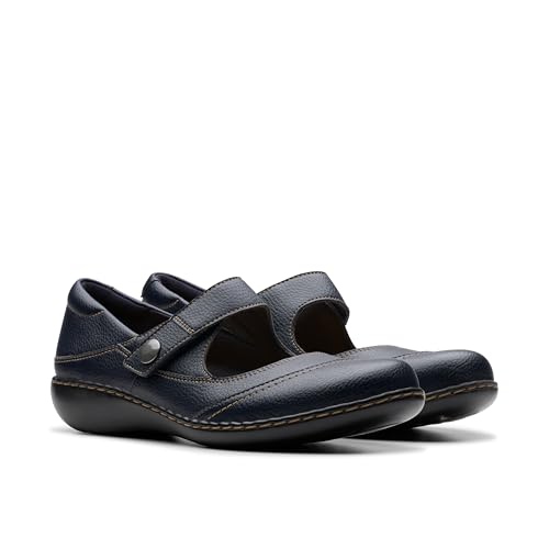 Clarks Clarks Collection Women's Ashland Elayne Mary Jane Flat, Navy Tumbled Leather, 7.5 Medium US