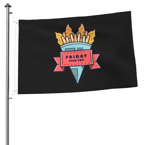 Friday-Fried Fish Flags 2x3 Ft Outdoor Banner Double-Sided For Lawn Patio Decorations Indoor Wall Decor