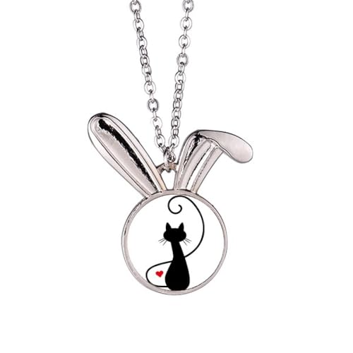 Collier chat silhouette en cœur anti-allergie peau sensible