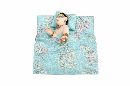 Image of Laddu Gopal Bed Set | Printed Cotton Bister Set for Bal Gopal | Soft Bedding Mattress Pillow Quilt for Krishna Idol | Designer Summer Bed for Laddu Gopal (Multi Color) Set of 2 (Small)