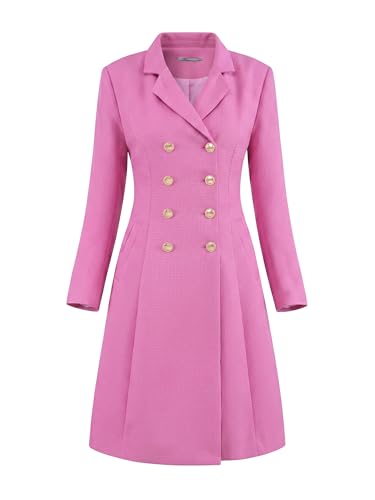 Image of Hobemty Women's Tweed Blazer Dress Collared Double Breasted A-Line Formal Work Dresses