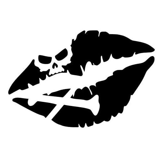 Adesivo de vinil UR Impressions Blk Skull Crossbones Kiss of Death Lips para carros, caminhões, SUV, vans, paredes, Windows Laptop|Preto|14 x 10 cm|URI340-B