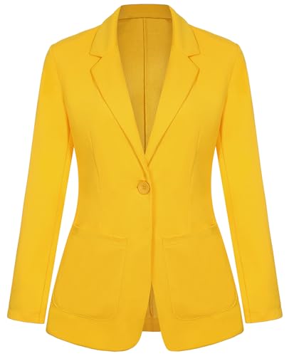 LADI TREND Casual Blazers for Women Notched Lapel One Button Suit Jacket Blazer Work Office Long Sleeve Blazer with Pockets(Light Yellow M)