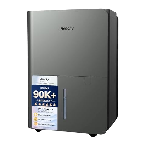 AEOCKY 25L/D Compressor Dehumidifier for Home, Laundry Drying, Drain Hose (Grey)