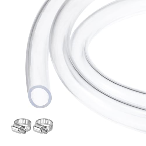 MECCANIXITY Clear PVC Tubing 3/8" ID 1/2" OD Plastic PVC Tube Flexible Water Hose 10ft for Aquariums,Pump,Industrial Tubing, 9.5mm x 12.7mm, with 2pcs Clamps