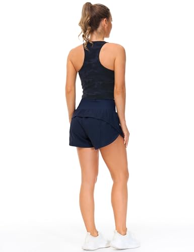 Image of THE GYM PEOPLE Womens High Waisted Running Shorts Quick Dry Athletic Workout Shorts with Mesh Liner Zipper Pockets