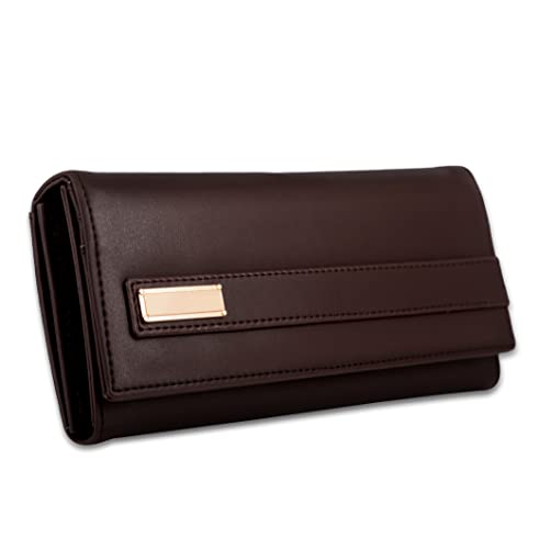 Image of ALSU Women's Hand Wallet Purse Clutch | Phone Pocket | Coin Compartment | Credit Card Slots| Zipper Pocket| Office use| Casual use| Faux Leather (Brown)