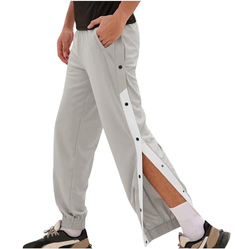Men's Tear Away Basketball Sweatpants High Split Snap Button Post Surgery Athletic Jogger Workout Pants with Pockets