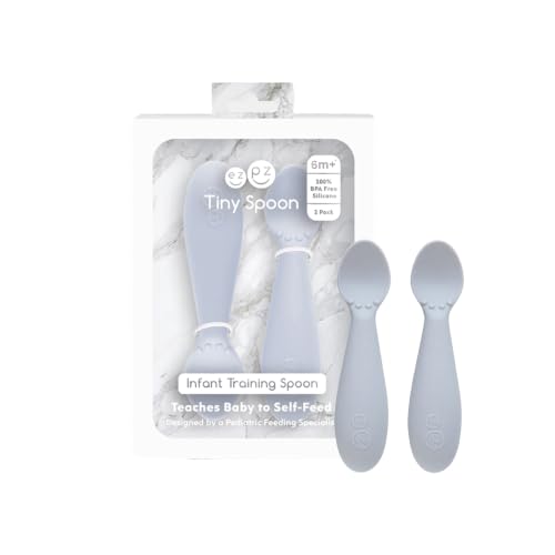 ezpz Tiny Spoon (2 Pack in Pewter) - 6 Months+ - Baby Led Weaning Essentials