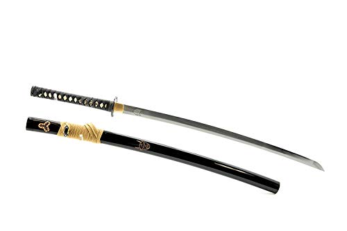 Japanese Samurai Katana Kill Bill Bill Sword, Battle Ready, Hand Forged, 1045 Carbon Steel, Heat Tempered, Full Tang, Sharp, Black Leather Ito Handle, Devil Head Engraving on Blade