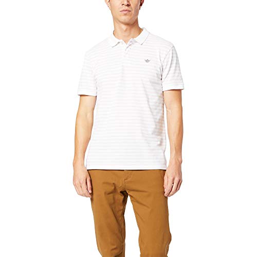 Dockers Men's Slim Fit Short Sleeve Polo, Paper White-Stripe, Large