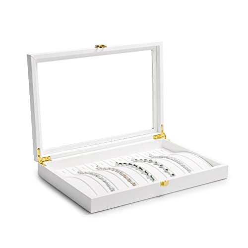 Oirlv White Leather Acrylic Lid Jewelry Necklace Organizer Box Necklace Bracelet Display Holder Case Drawer Insert Women Gift #TOP1