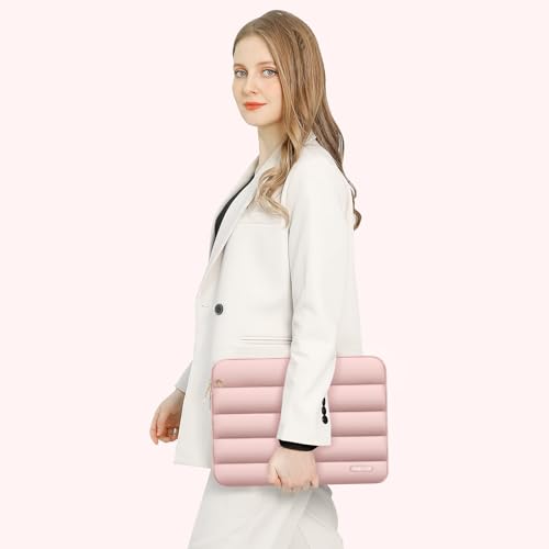 Image of MOSISO 13-14 inch Laptop Case, 13.3 inch Puffy Laptop Sleeve Compatible with MacBook Air 13 13.6 M3 M2 M1 /Pro 13 /Pro 14, HP, Dell, ASUS, Lenovo, Polyester Horizontal Bag with Small Case, Pink