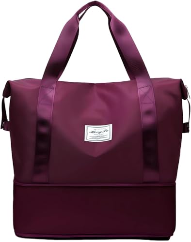 Image of Nylon Duffle Bag for Travelling |Waterproof and Large Travel Bag for Women's Luggage | Expandable & Multipurpose Large Capacity Weekender Carry Bag (Wine)