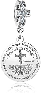 MiWangLing Christian Bible Verse Dangle Charm Rooted in Christ Tree Bead for Pandora Bracelet