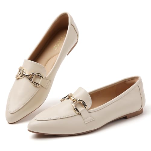 Image of Tilocow Metal Chain Loafers Flats for Women Pointed Toe Slip on Flats Dressy Casual Comfortable Work Business Shoes